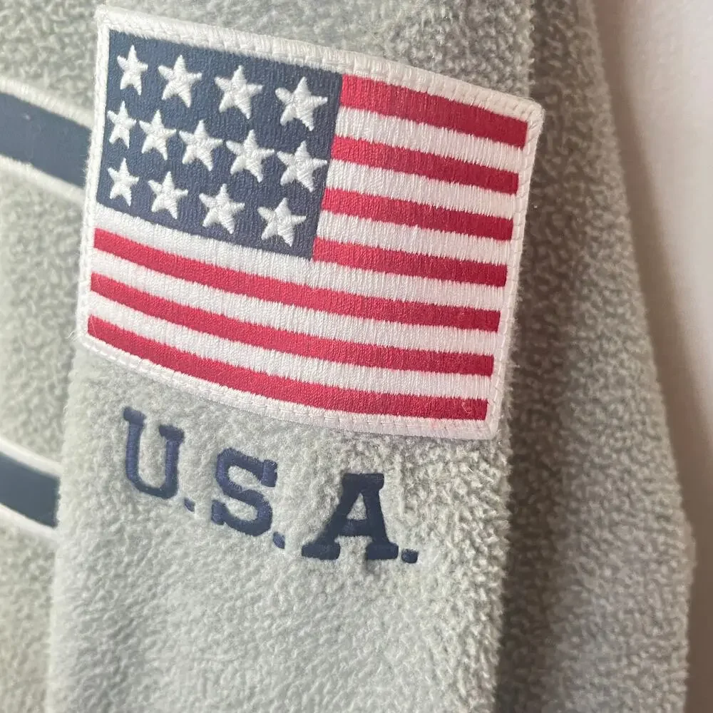 Polo Ralph Lauren 1/4 Zip Fleece USA Flag Gray Navy Pullover Preppy Spellout XL
